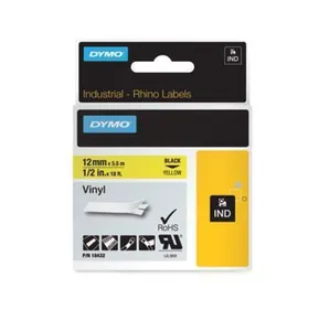 Klebeband, Vinyl, 12 mm x 5,5 m, DYMO „Rhino“, gelb-schwarz